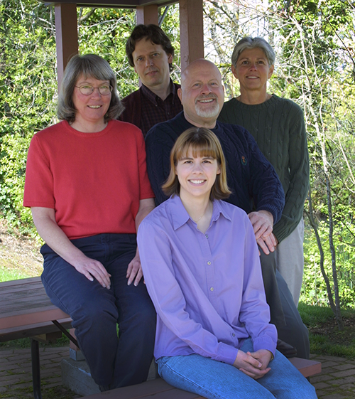 Lew and his team in 2001 - (from left) Maureen Barkley, Gerard Saucier, Susan Long and Erika Westling